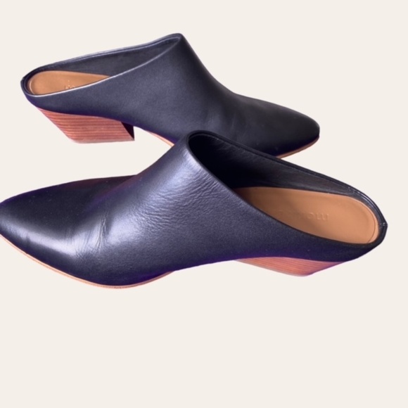 Monk & Lou Summer Genuine Leather Pointed Toe Black Shoes Heel Size 37 - Picture 2 of 7